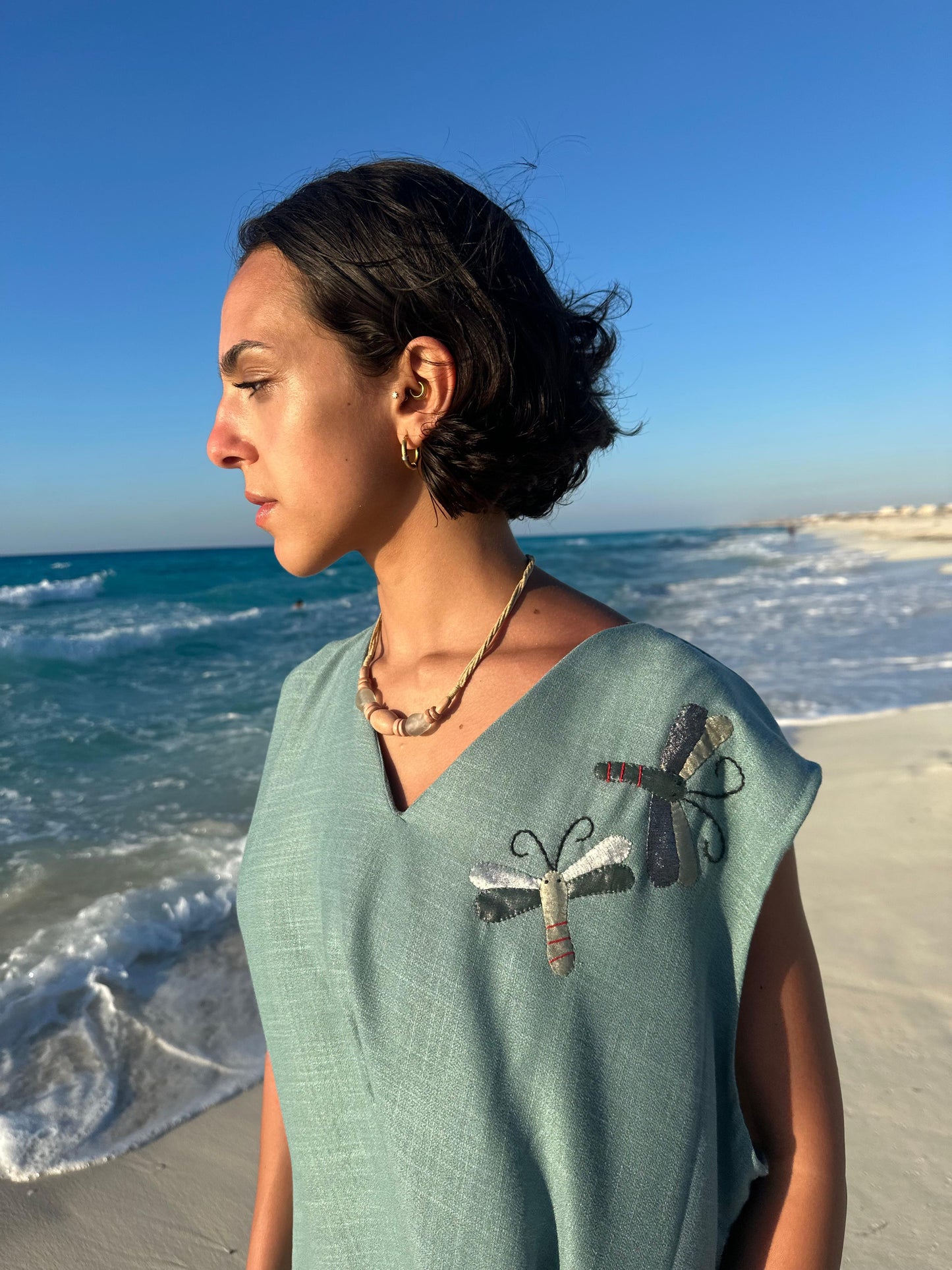 Midi Cyan Linen Dress