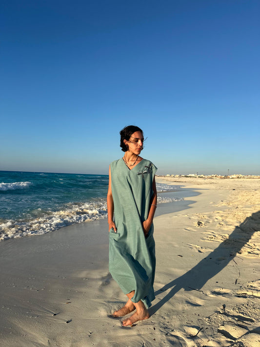 Midi Cyan Linen Dress